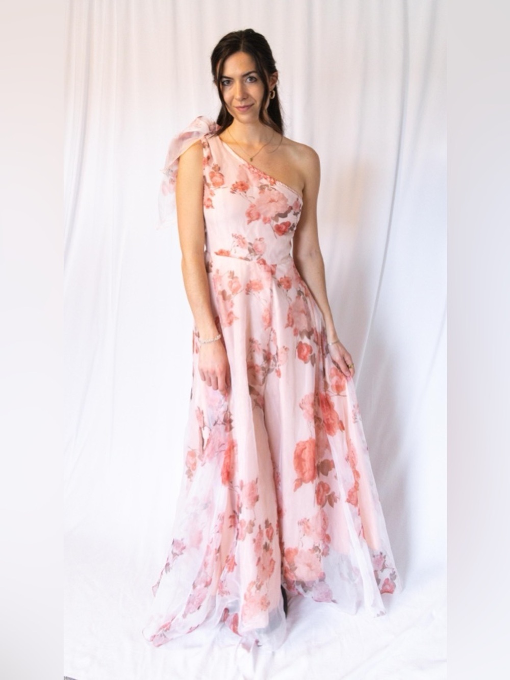 One-Shoulder Pink Floral Maxi Dress - Picture 6 of 11